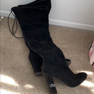 Black suede thigh high, 4 inch heels